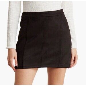 Share Sanctuary Penny Lane Faux Suede Mini Skirt Women’s Large Black A-Line